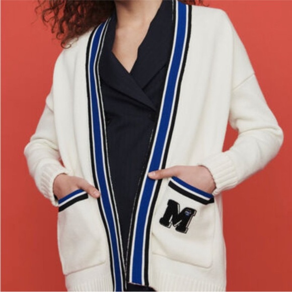 Maje Millenium Embroidered Logo Letter Cardigan Size 1 - Picture 1 of 12